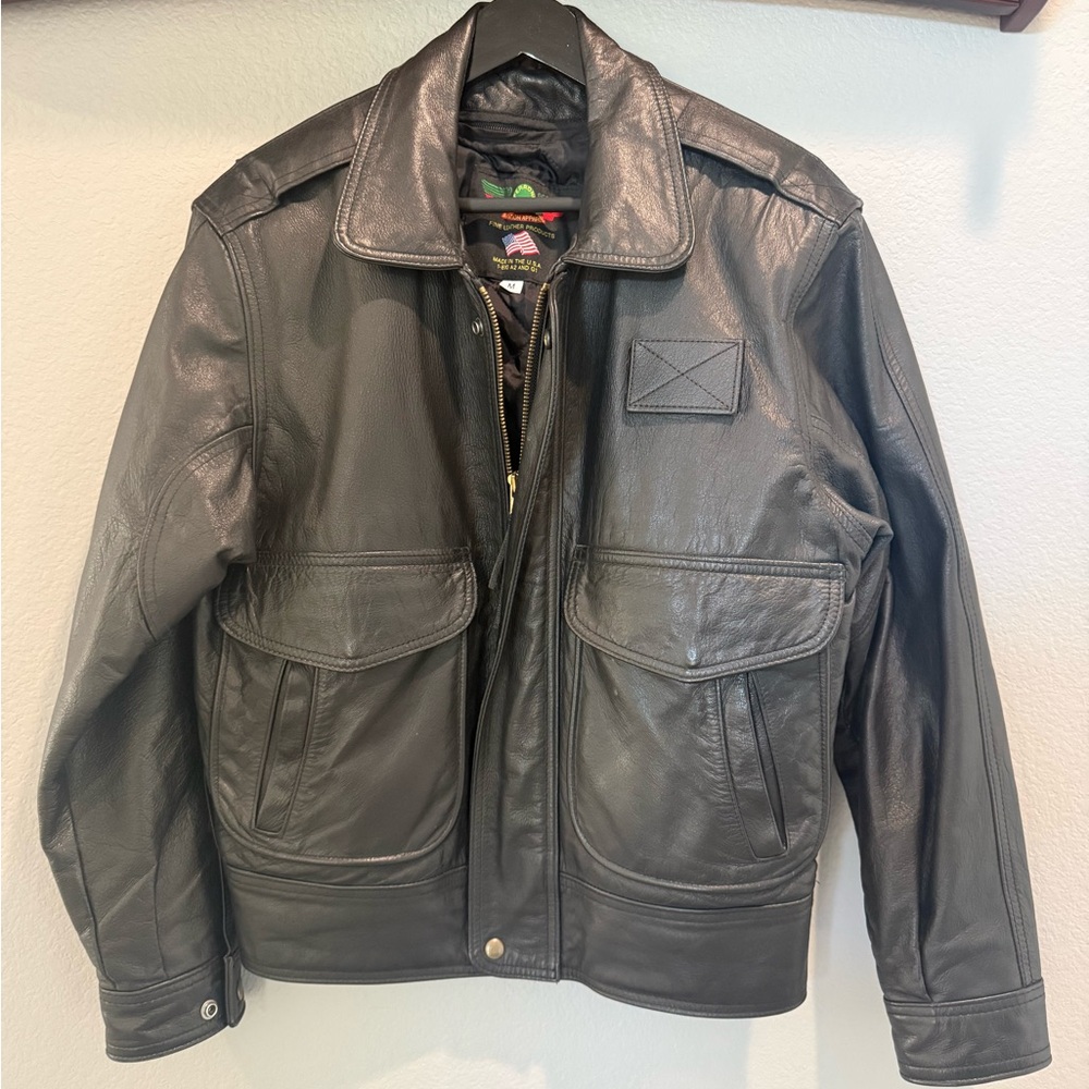 Perrone Men's Black Leather Pilot Jacket size M
